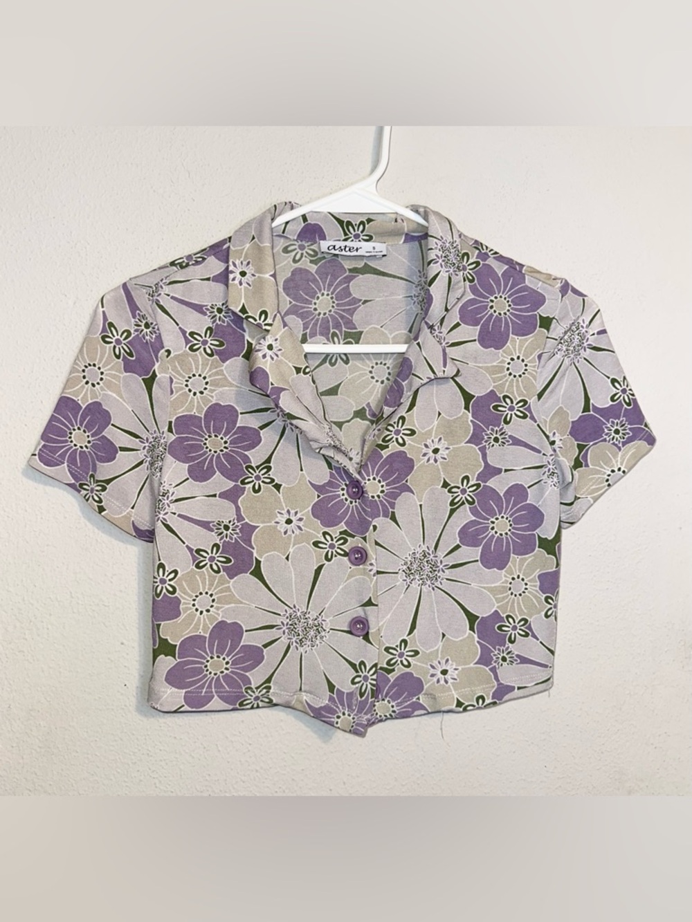 Lavender Floral Crop Button-Up Top